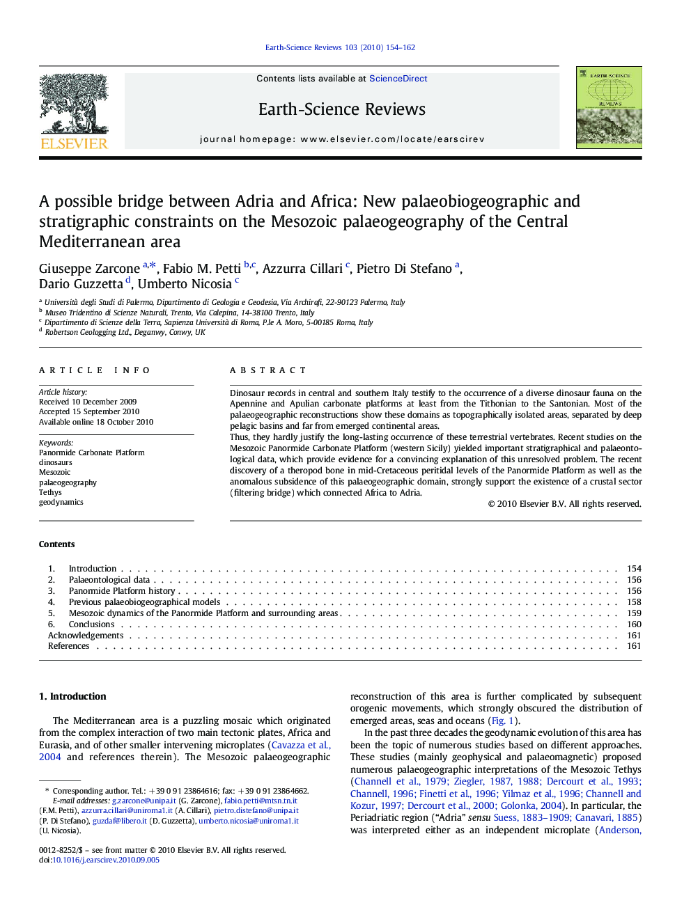 A possible bridge between Adria and Africa: New palaeobiogeographic and stratigraphic constraints on the Mesozoic palaeogeography of the Central Mediterranean area