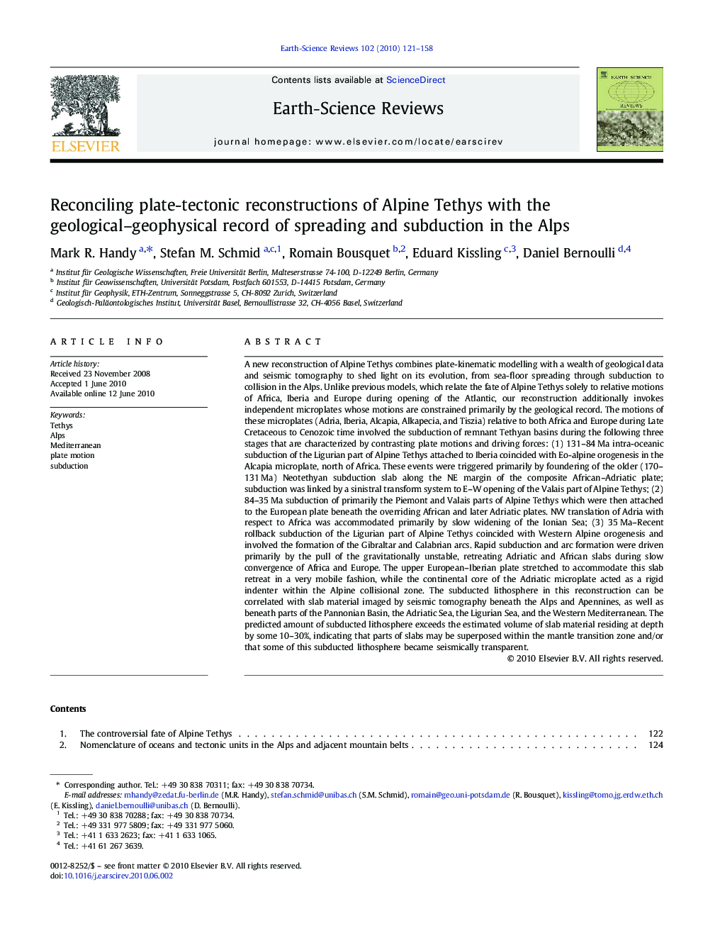 Reconciling plate-tectonic reconstructions of Alpine Tethys with the geological–geophysical record of spreading and subduction in the Alps