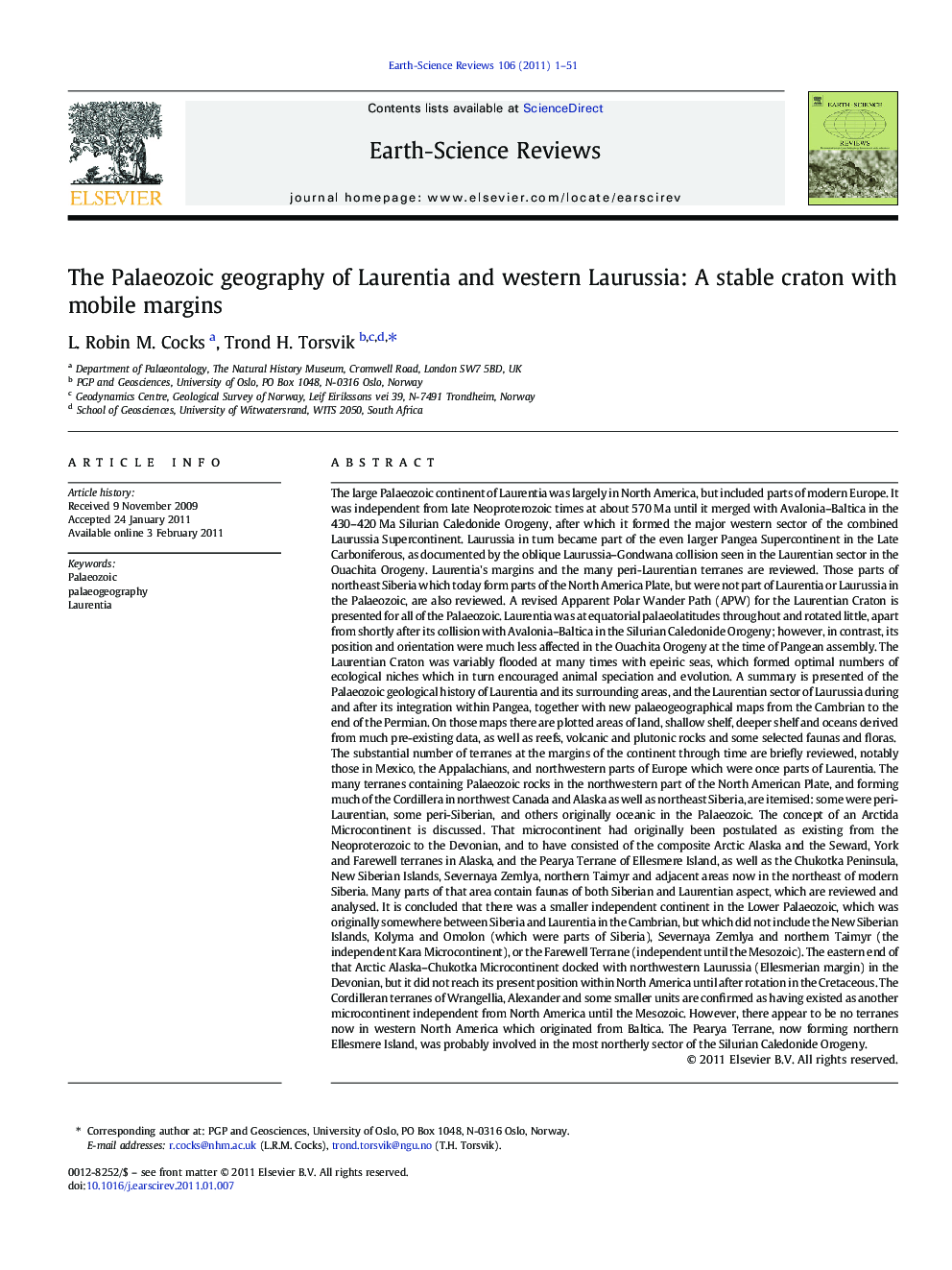 The Palaeozoic geography of Laurentia and western Laurussia: A stable craton with mobile margins