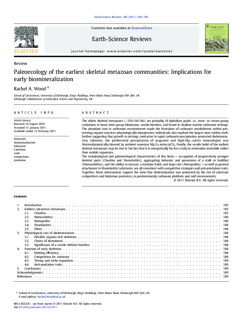 Paleoecology of the earliest skeletal metazoan communities: Implications for early biomineralization