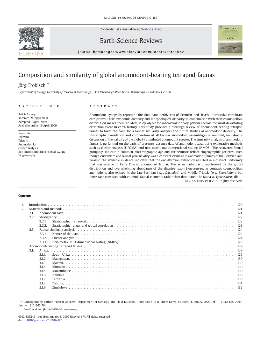 Composition and similarity of global anomodont-bearing tetrapod faunas