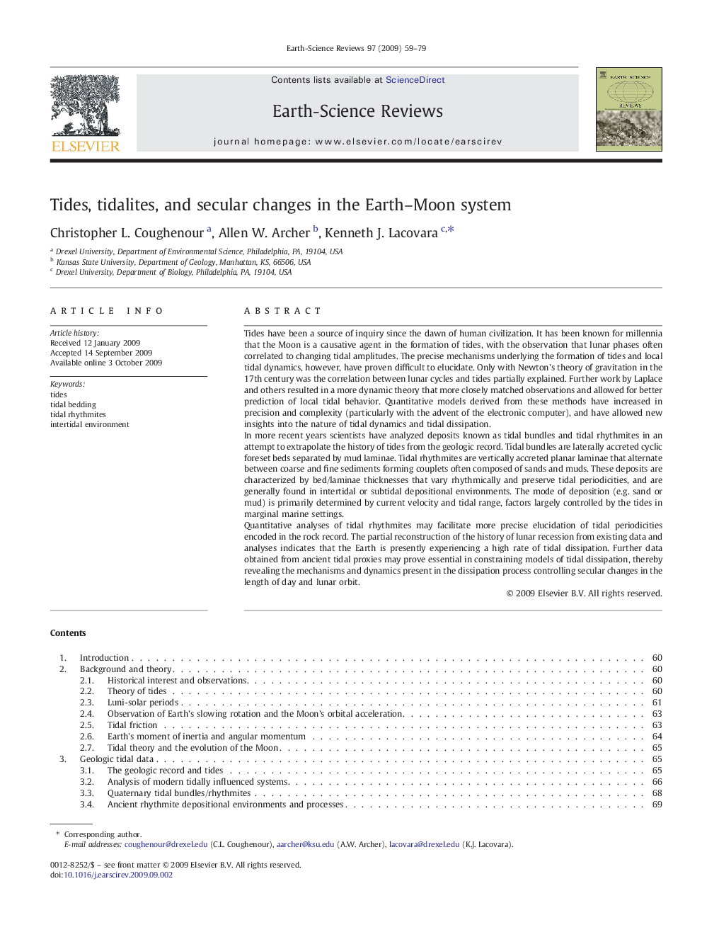 Tides, tidalites, and secular changes in the Earth–Moon system