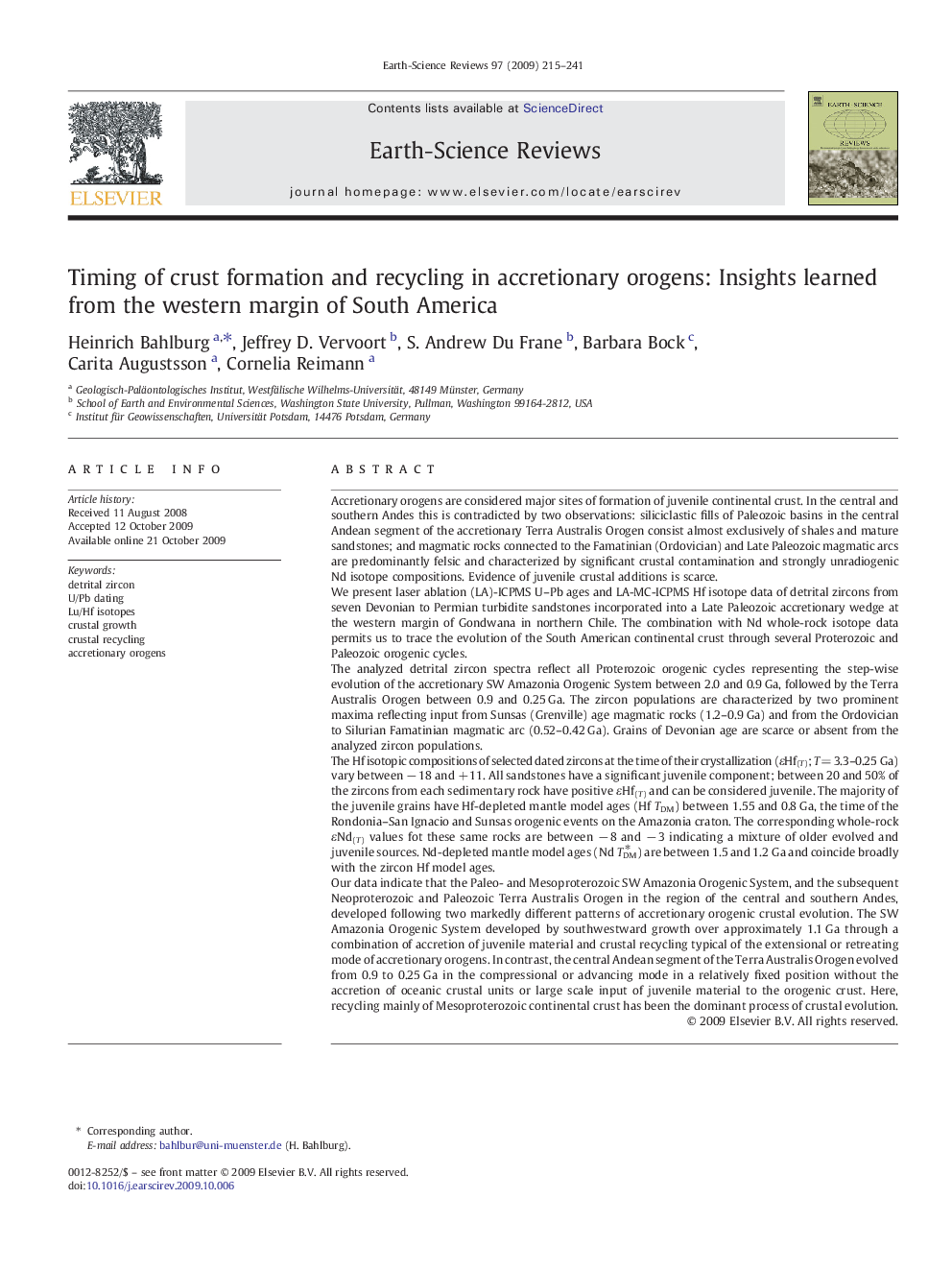 Timing of crust formation and recycling in accretionary orogens: Insights learned from the western margin of South America