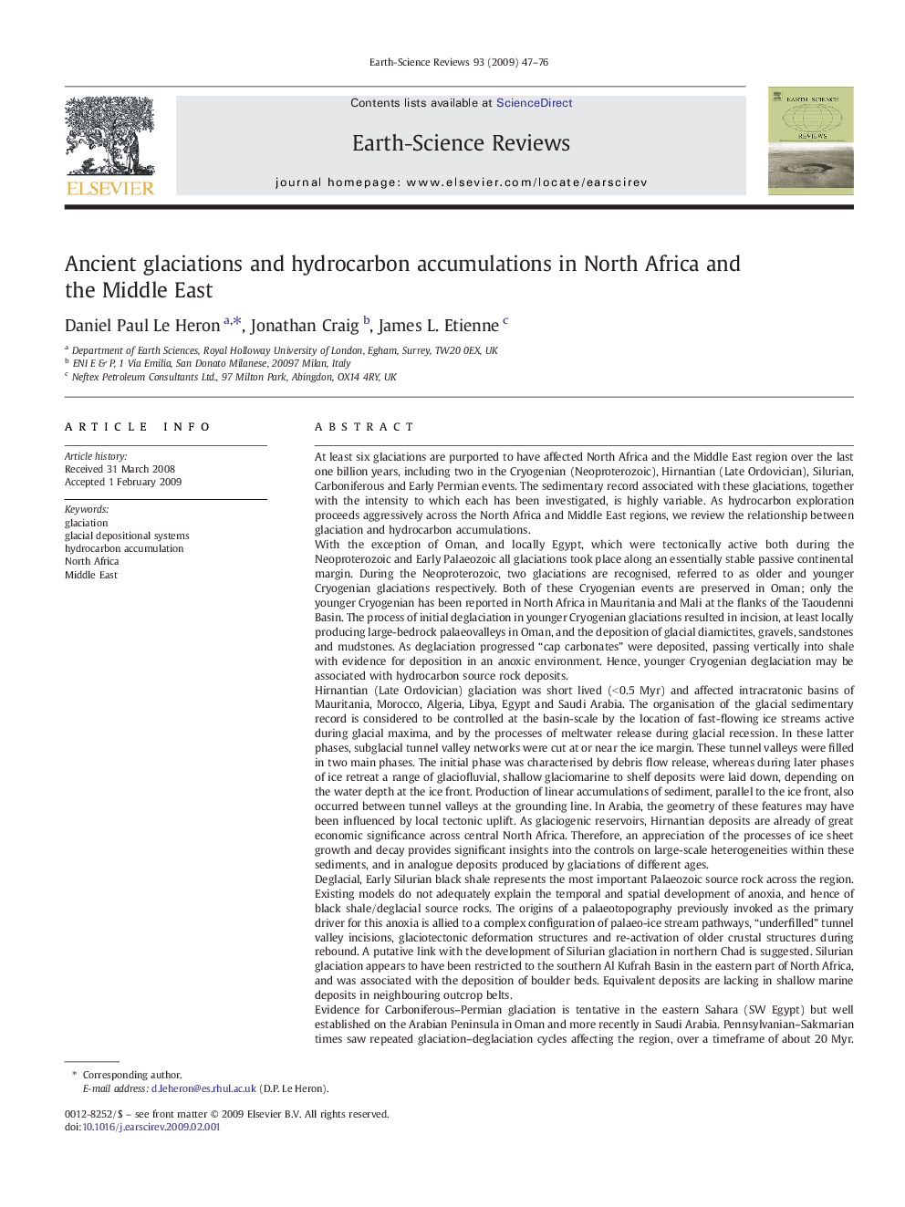 Ancient glaciations and hydrocarbon accumulations in North Africa and the Middle East