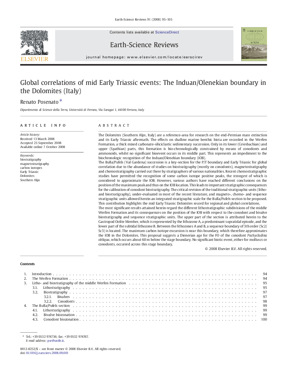 Global correlations of mid Early Triassic events: The Induan/Olenekian boundary in the Dolomites (Italy)