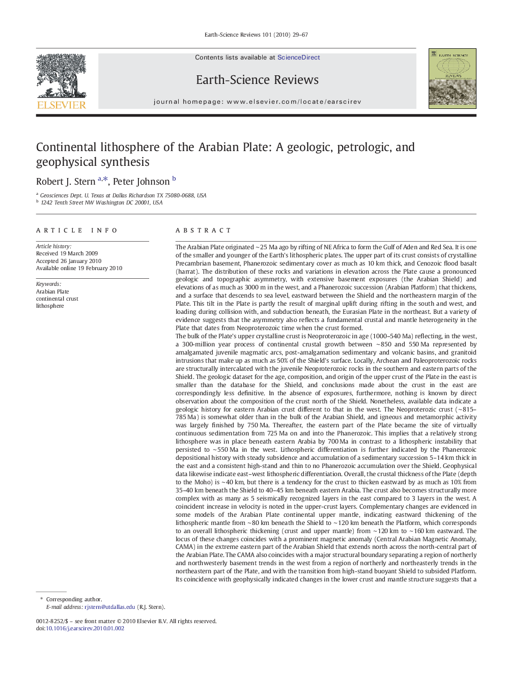 Continental lithosphere of the Arabian Plate: A geologic, petrologic, and geophysical synthesis