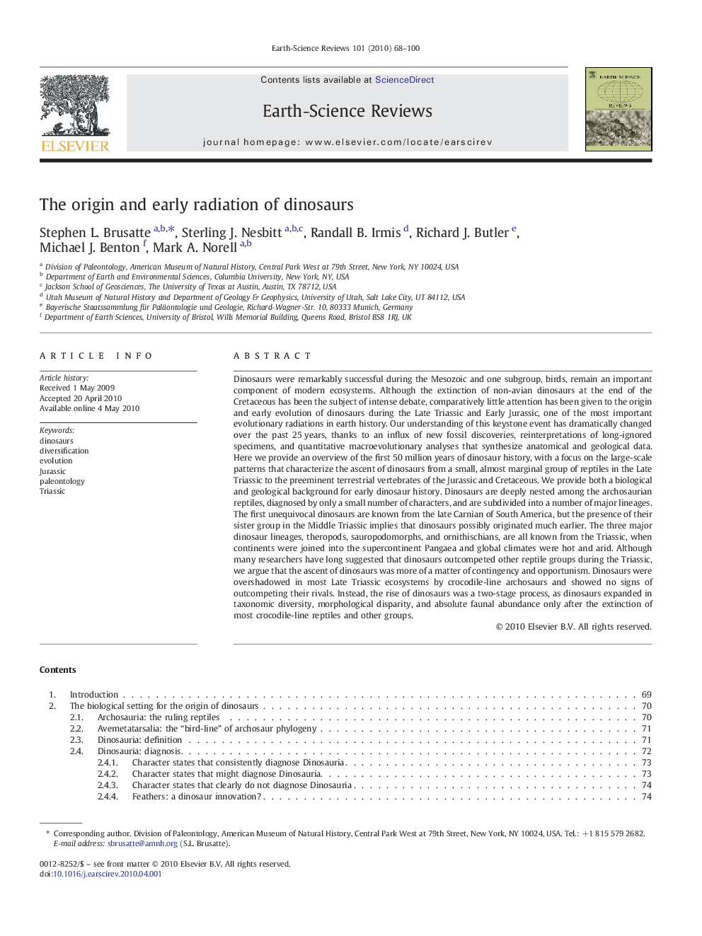 The origin and early radiation of dinosaurs