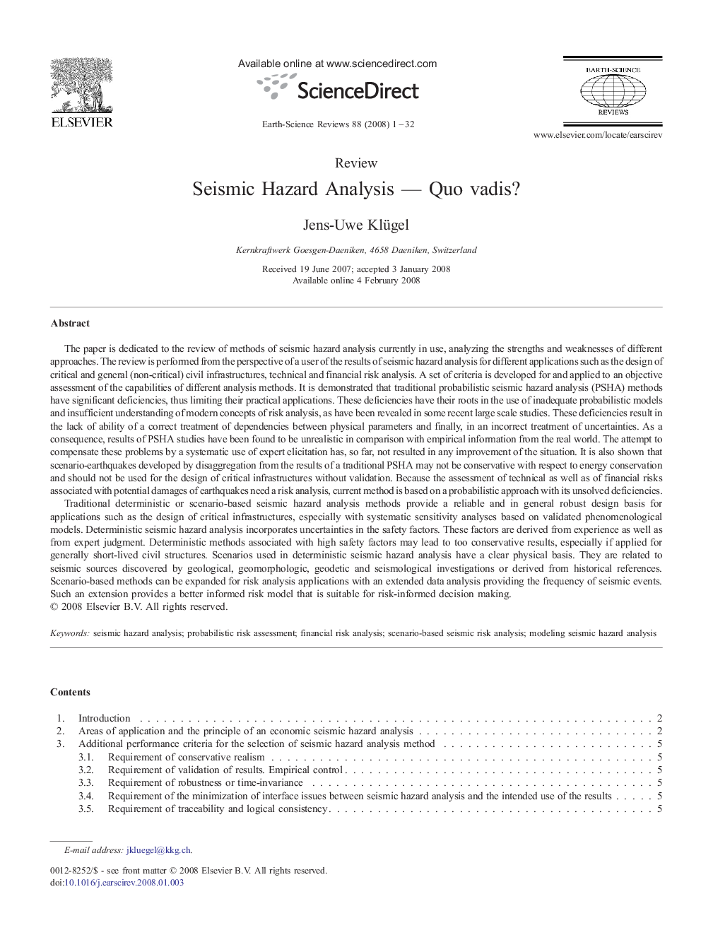 عکس صفحه اول مقاله: Seismic Hazard Analysis — Quo vadis? Seismic Hazard Analysis — Quo vadis?