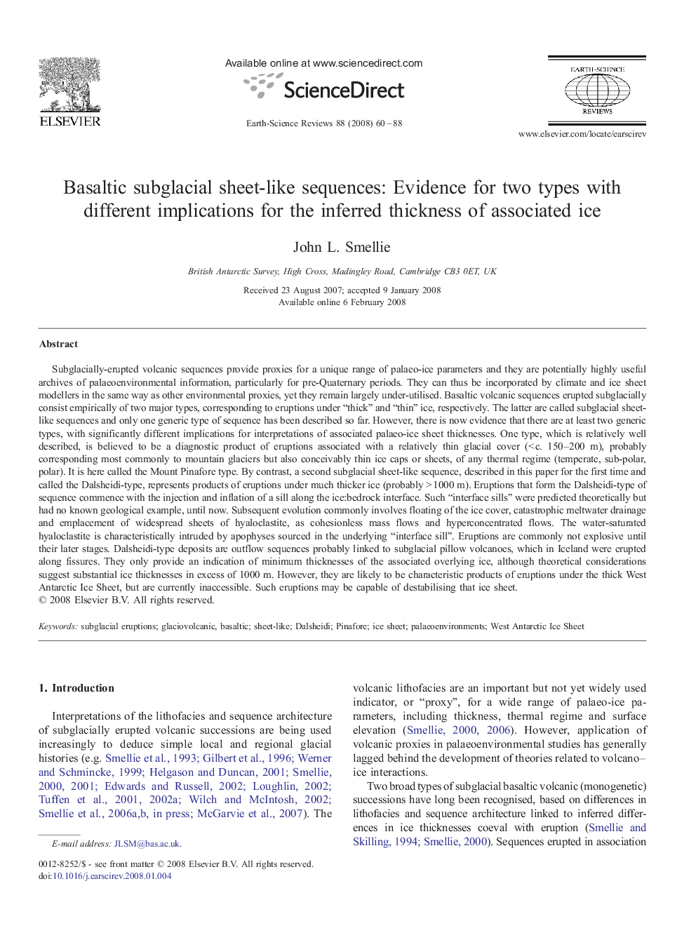 Basaltic subglacial sheet-like sequences: Evidence for two types with different implications for the inferred thickness of associated ice