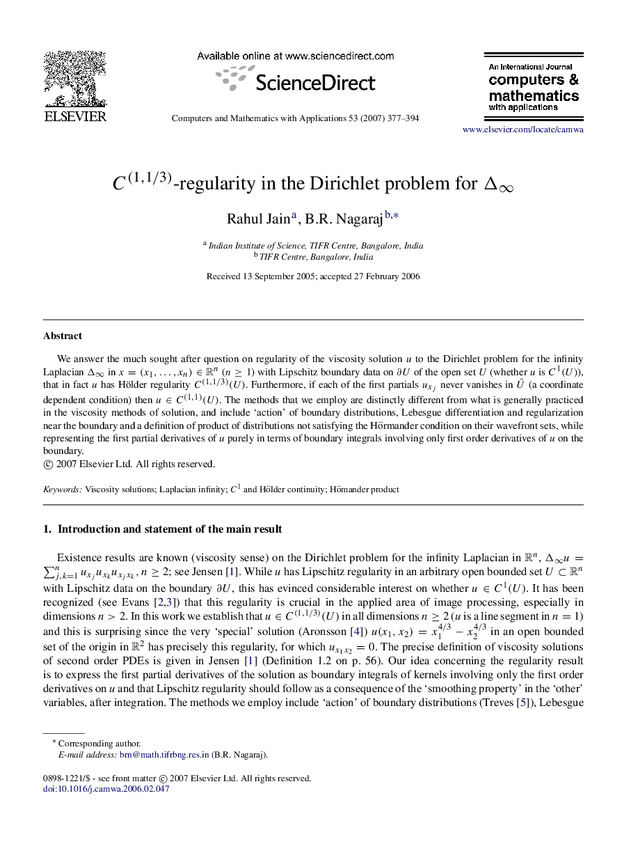 C(1,1/3)C(1,1/3)-regularity in the Dirichlet problem for Δ∞