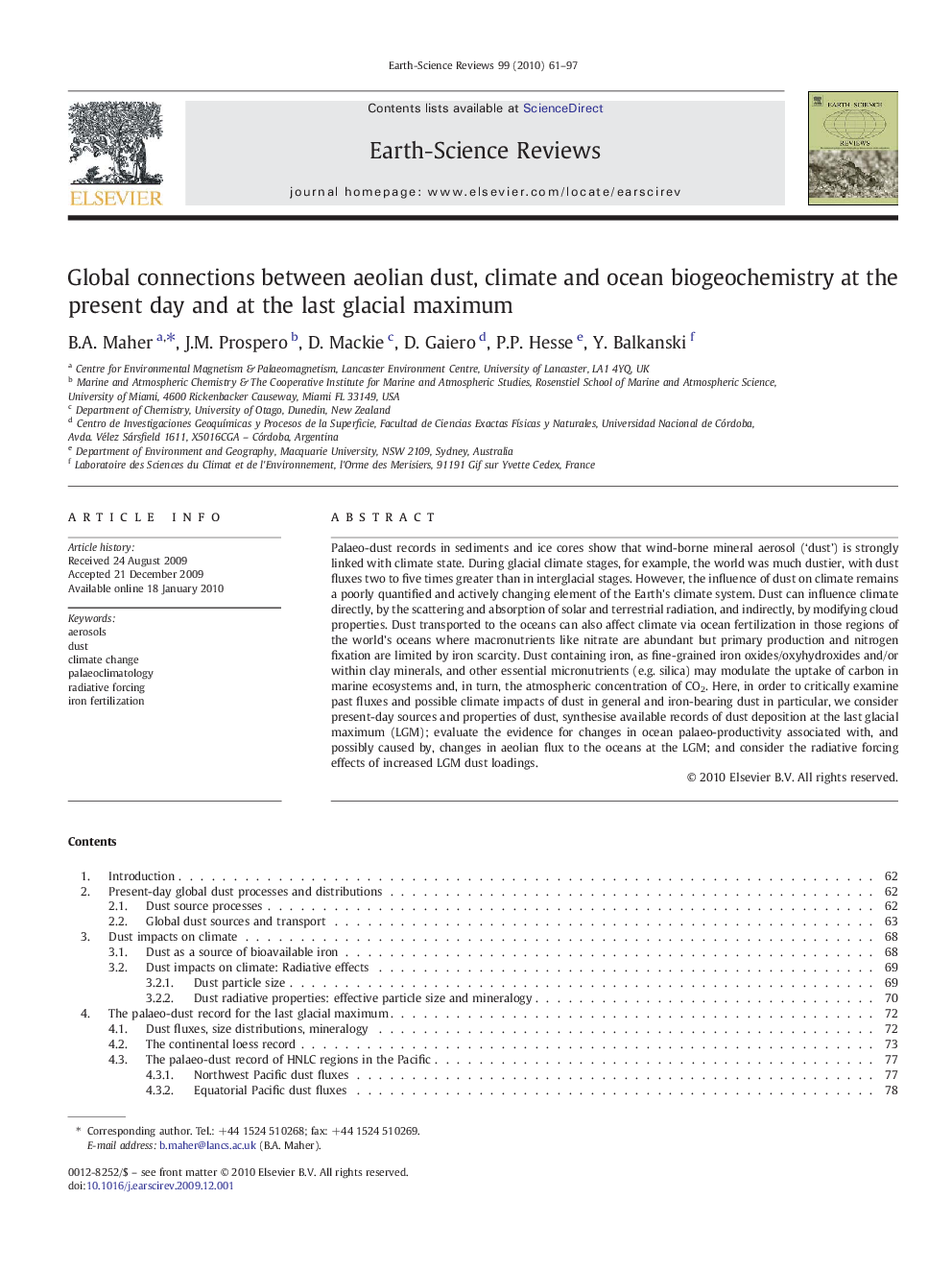 Global connections between aeolian dust, climate and ocean biogeochemistry at the present day and at the last glacial maximum