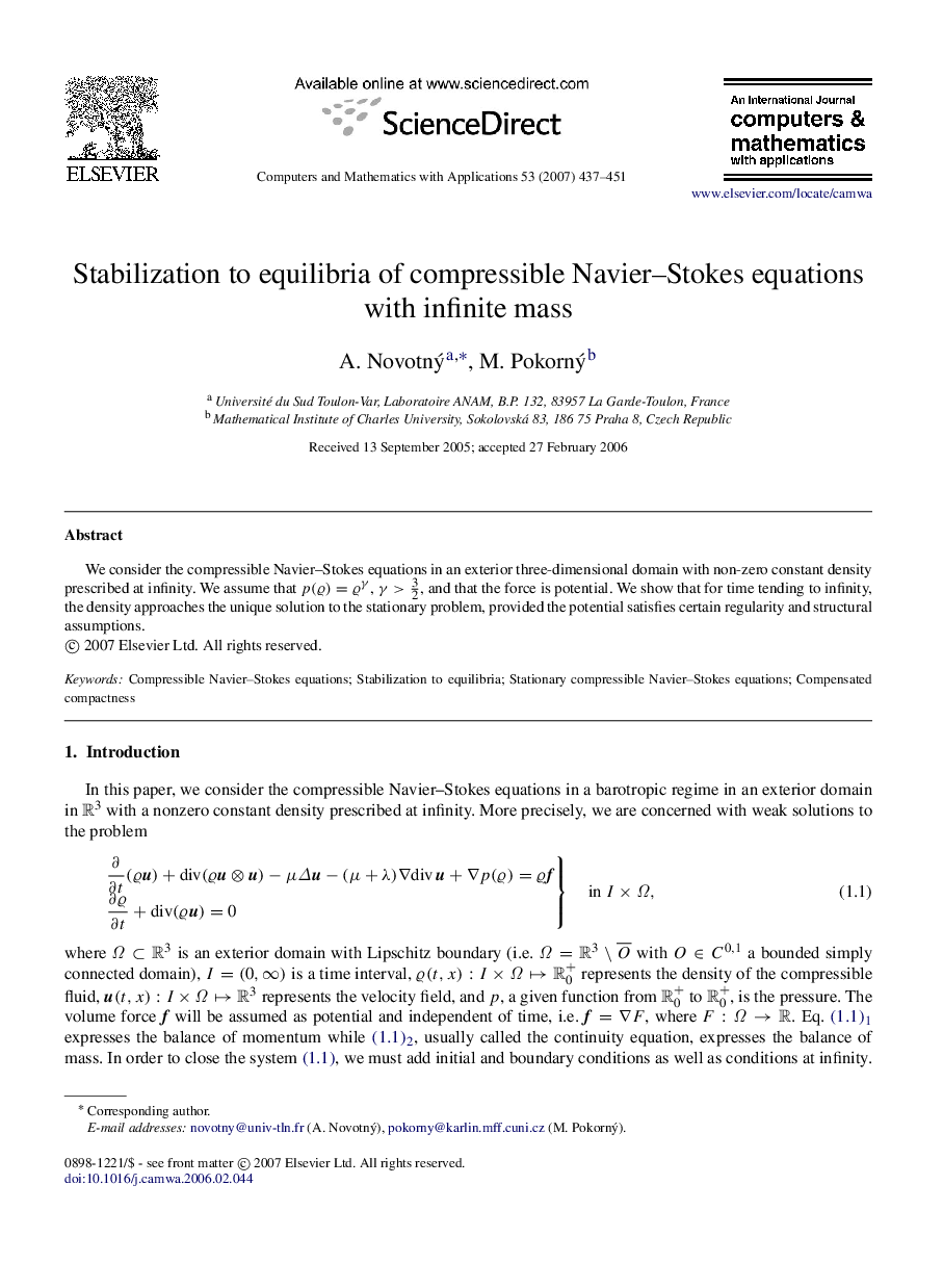 Stabilization to equilibria of compressible Navier–Stokes equations with infinite mass