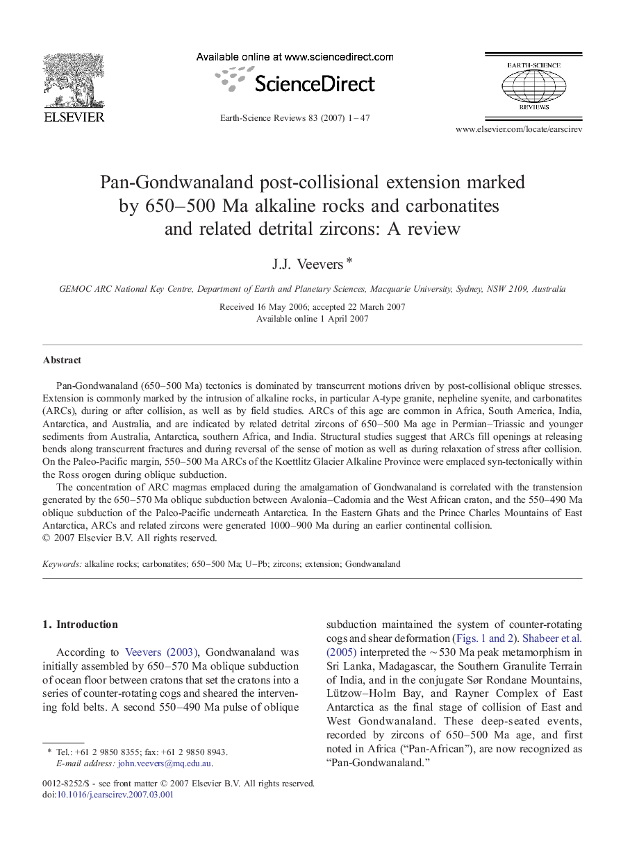 Pan-Gondwanaland post-collisional extension marked by 650–500 Ma alkaline rocks and carbonatites and related detrital zircons: A review