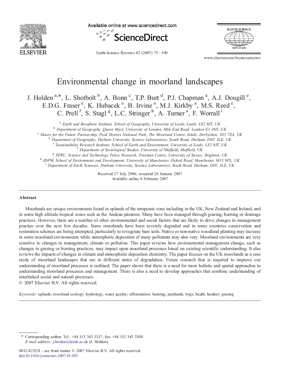 Environmental change in moorland landscapes