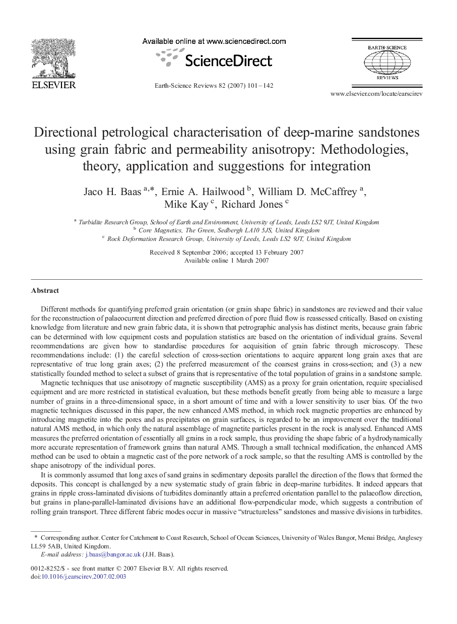 Directional petrological characterisation of deep-marine sandstones using grain fabric and permeability anisotropy: Methodologies, theory, application and suggestions for integration