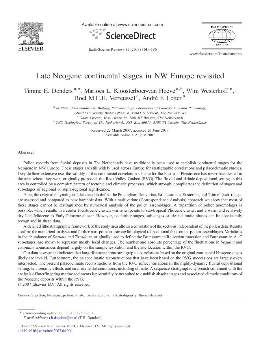 Late Neogene continental stages in NW Europe revisited