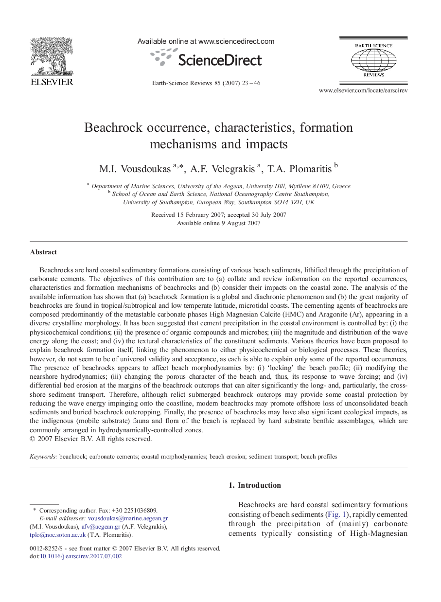 Beachrock occurrence, characteristics, formation mechanisms and impacts