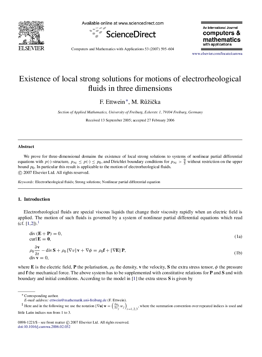 Existence of local strong solutions for motions of electrorheological fluids in three dimensions