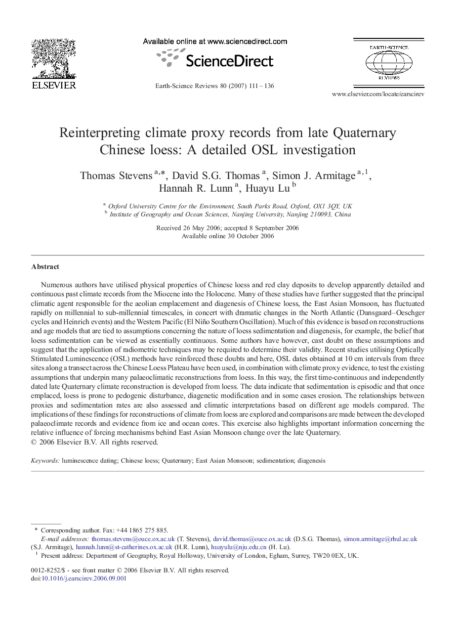 Reinterpreting climate proxy records from late Quaternary Chinese loess: A detailed OSL investigation