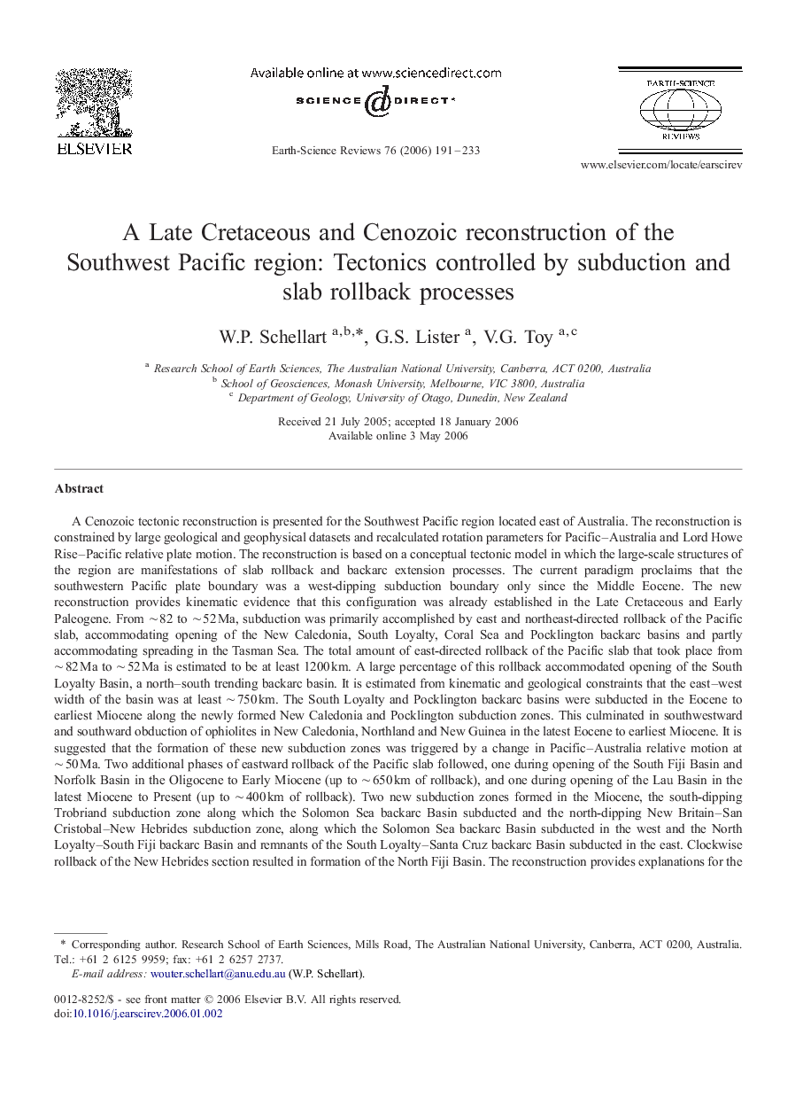 A Late Cretaceous and Cenozoic reconstruction of the Southwest Pacific region: Tectonics controlled by subduction and slab rollback processes