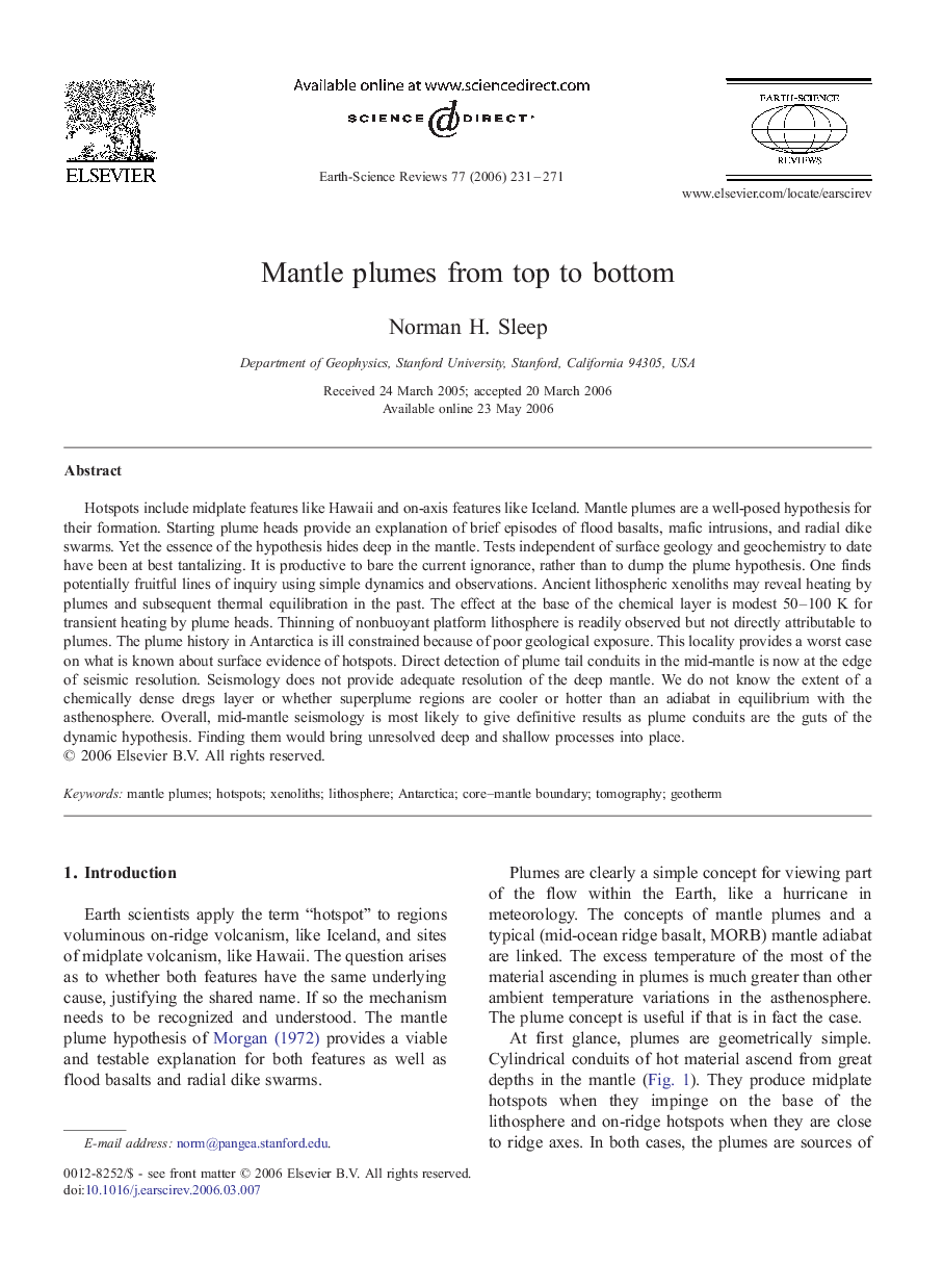 Mantle plumes from top to bottom