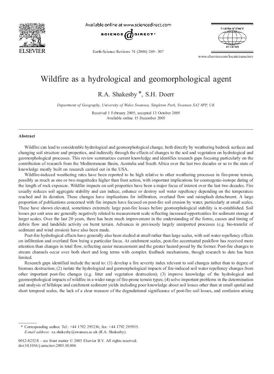 Wildfire as a hydrological and geomorphological agent