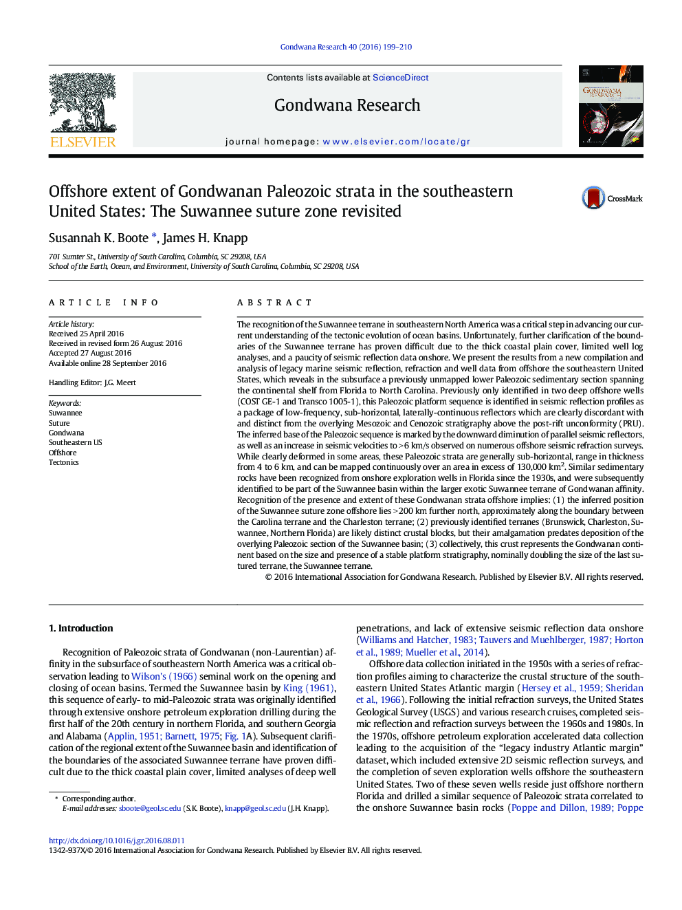 Offshore extent of Gondwanan Paleozoic strata in the southeastern United States: The Suwannee suture zone revisited