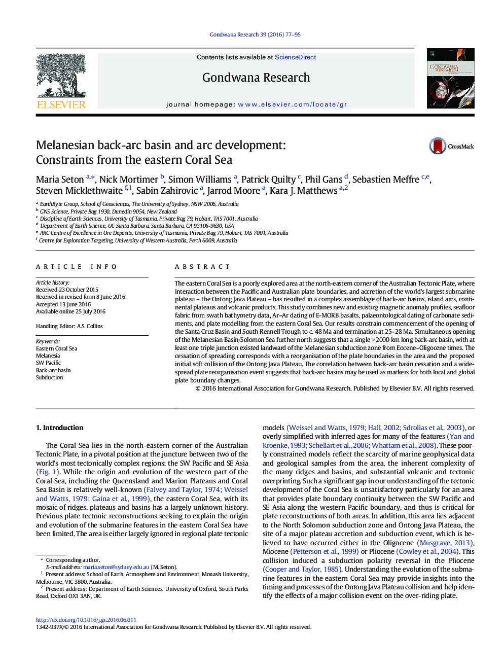 Melanesian back-arc basin and arc development: Constraints from the eastern Coral Sea