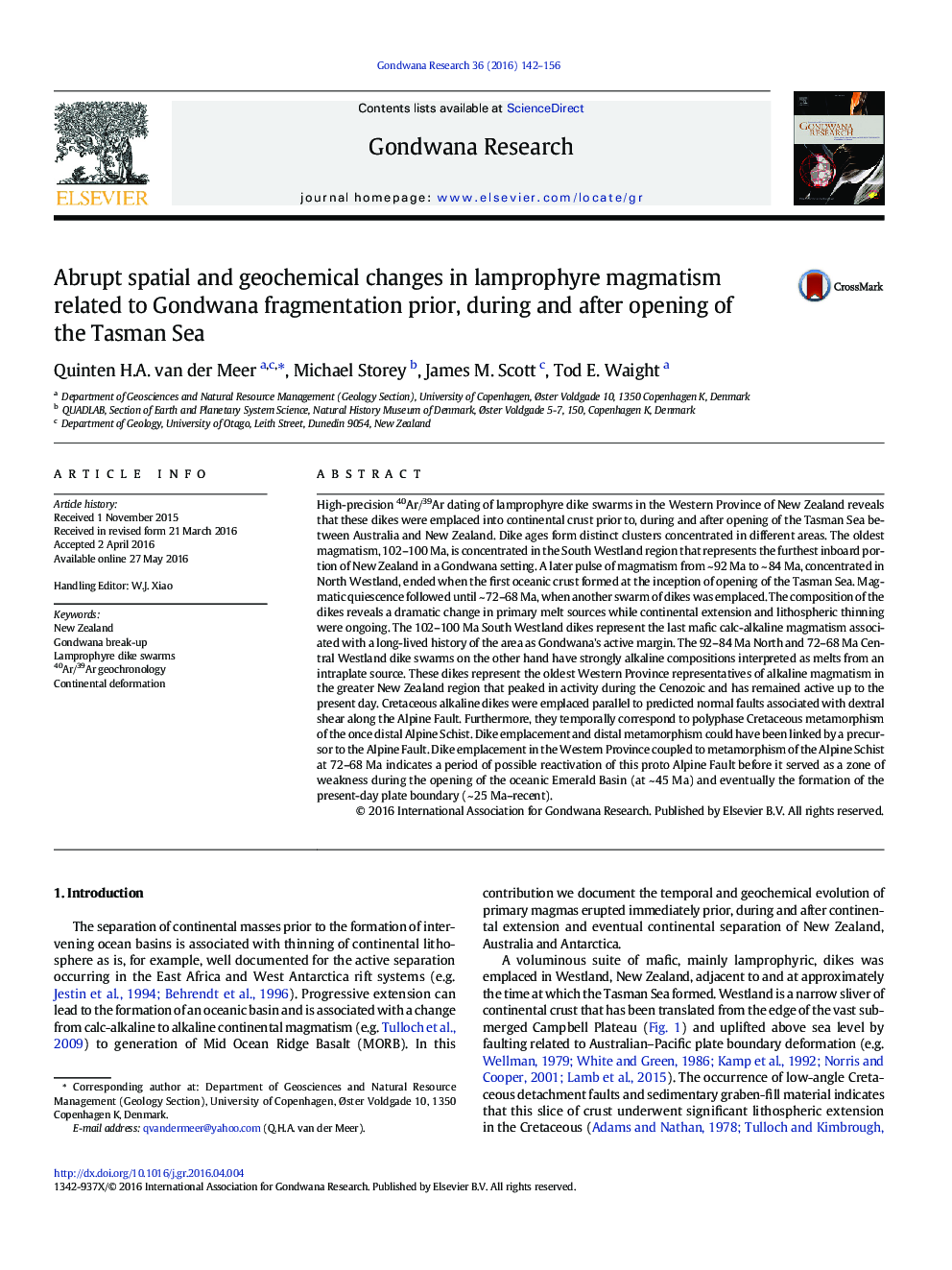 Abrupt spatial and geochemical changes in lamprophyre magmatism related to Gondwana fragmentation prior, during and after opening of the Tasman Sea