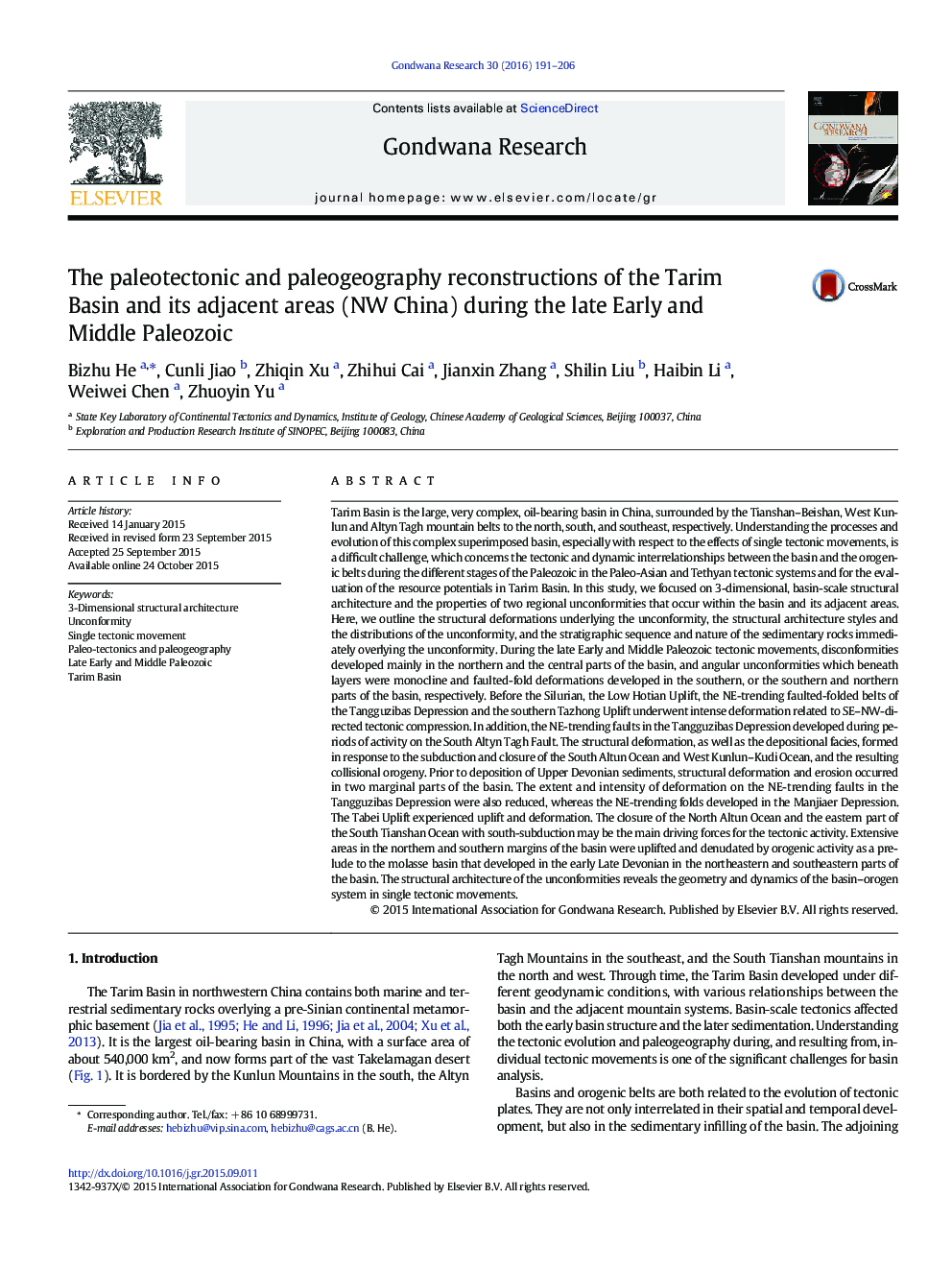 The paleotectonic and paleogeography reconstructions of the Tarim Basin and its adjacent areas (NW China) during the late Early and Middle Paleozoic