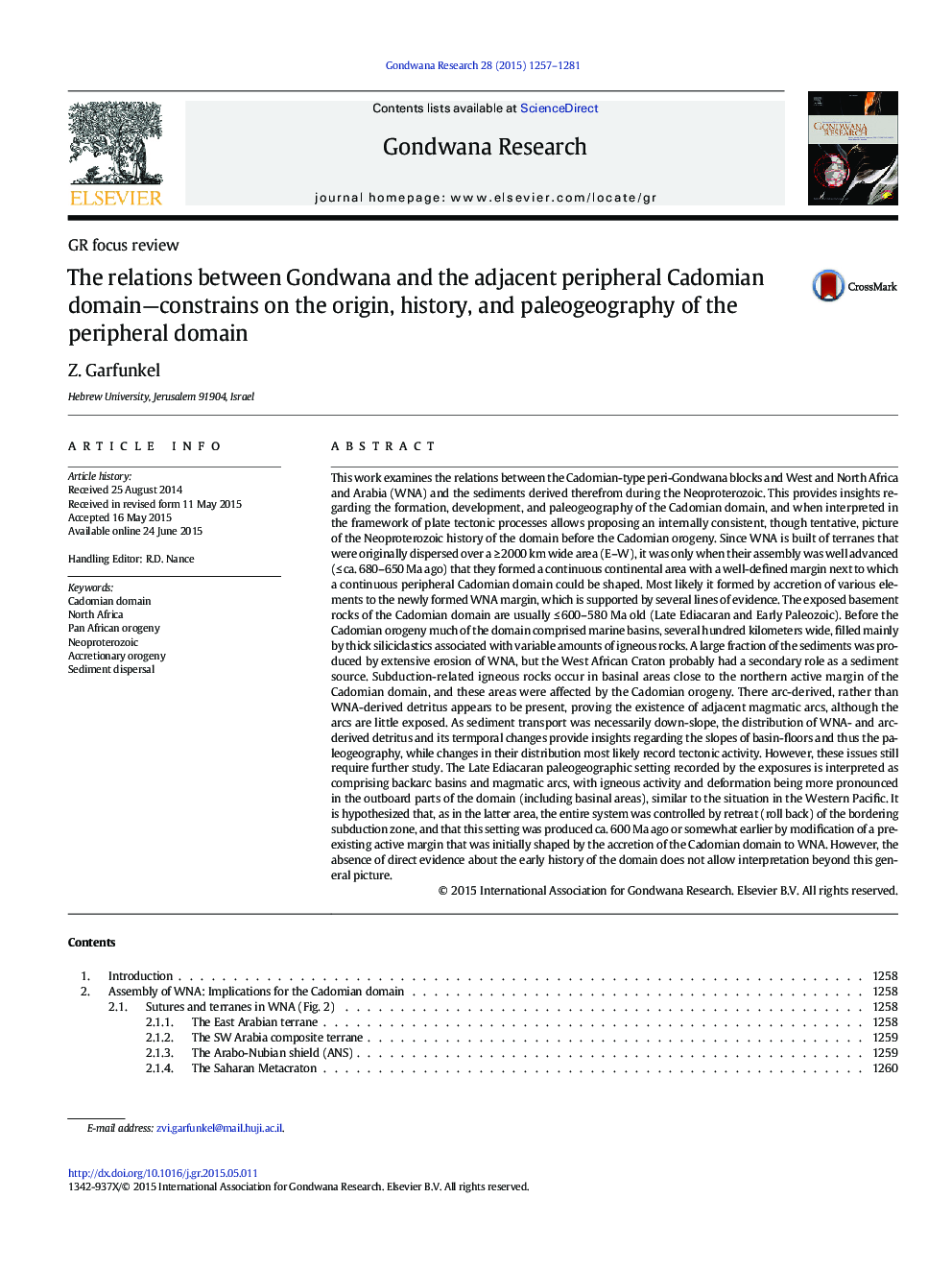 The relations between Gondwana and the adjacent peripheral Cadomian domain—constrains on the origin, history, and paleogeography of the peripheral domain