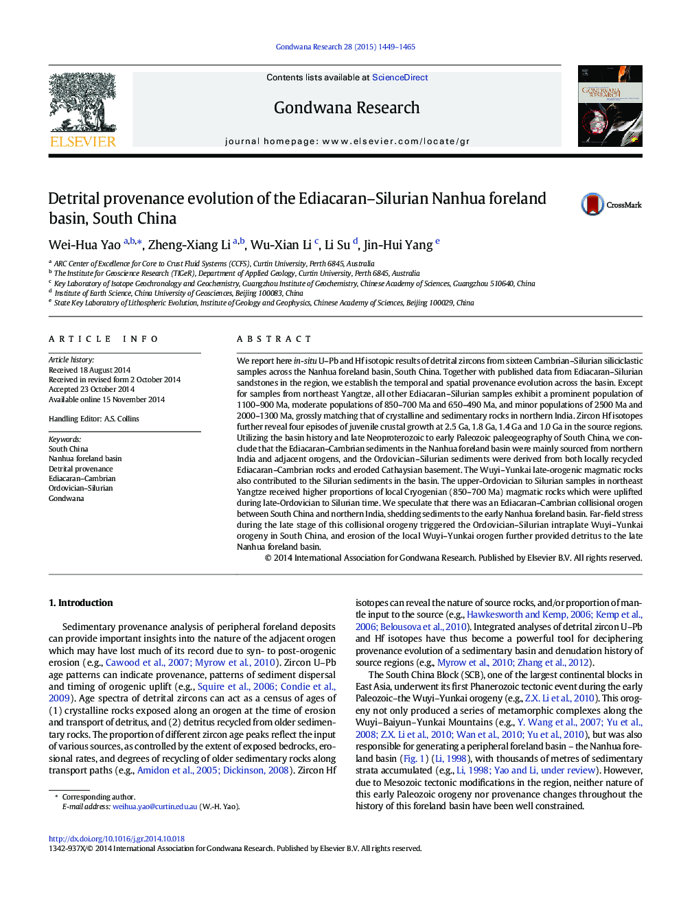 Detrital provenance evolution of the Ediacaran–Silurian Nanhua foreland basin, South China