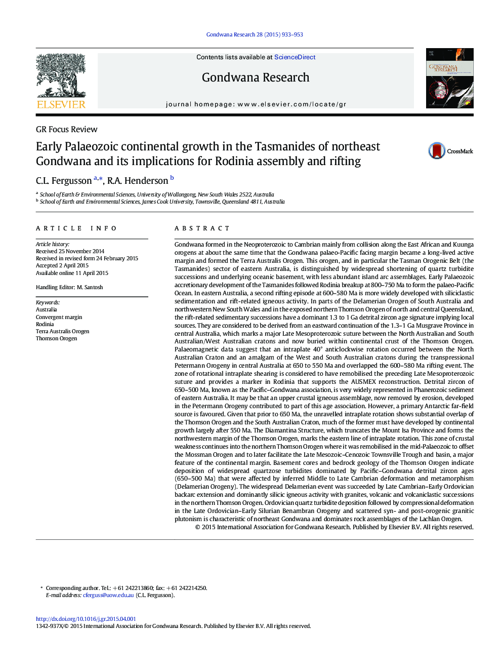 Early Palaeozoic continental growth in the Tasmanides of northeast Gondwana and its implications for Rodinia assembly and rifting