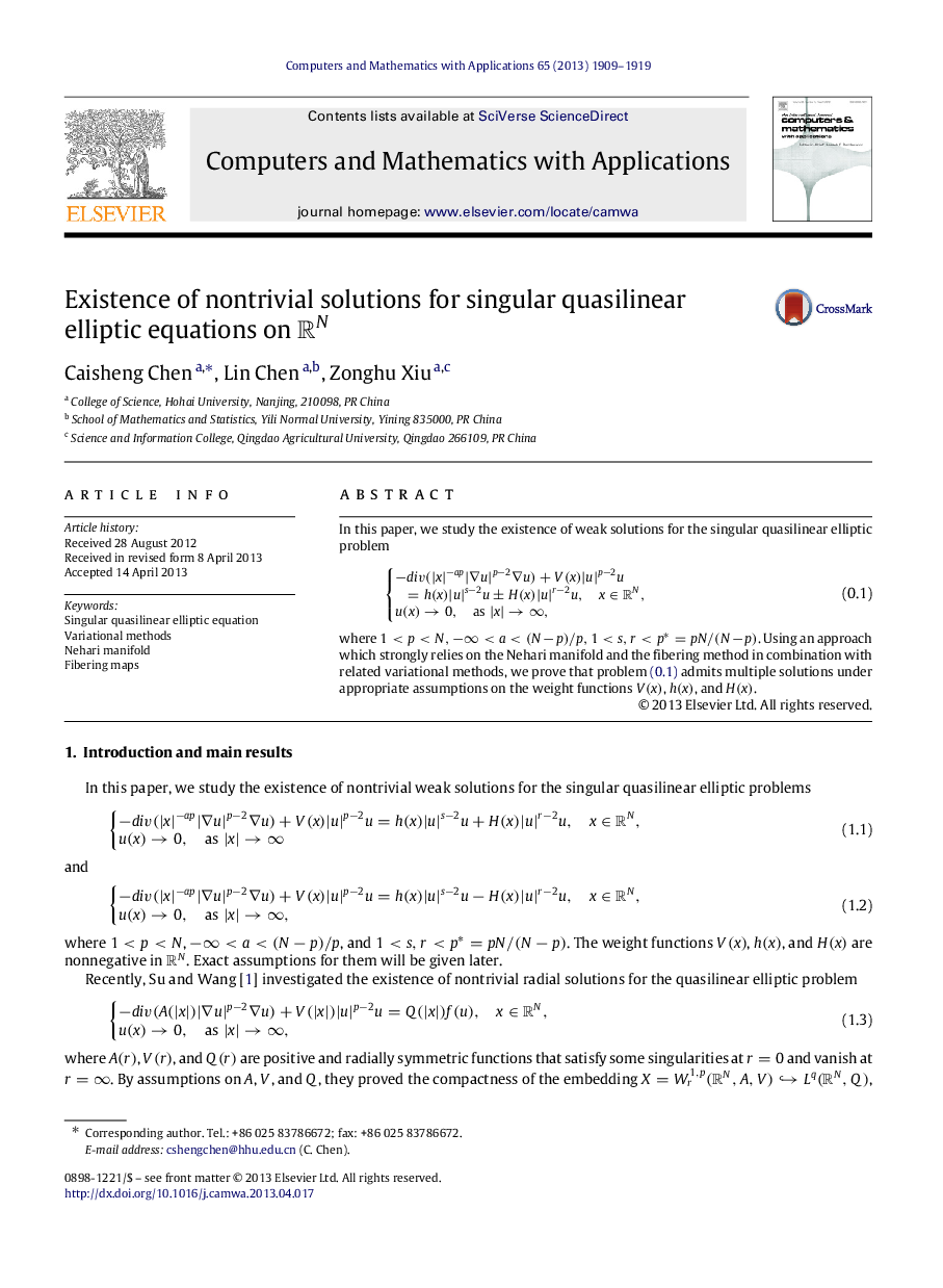 Existence of nontrivial solutions for singular quasilinear elliptic equations on RNRN