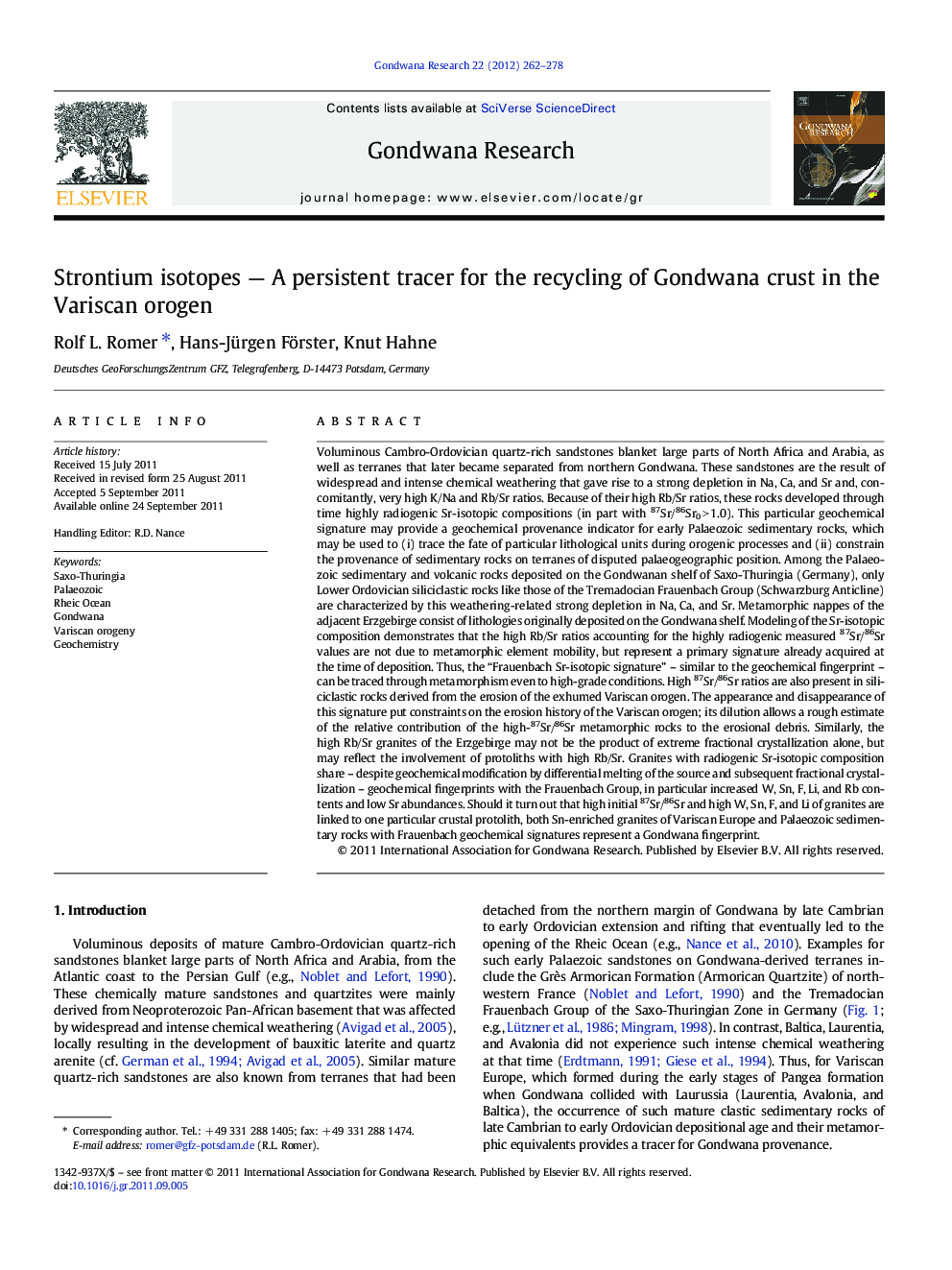 Strontium isotopes — A persistent tracer for the recycling of Gondwana crust in the Variscan orogen