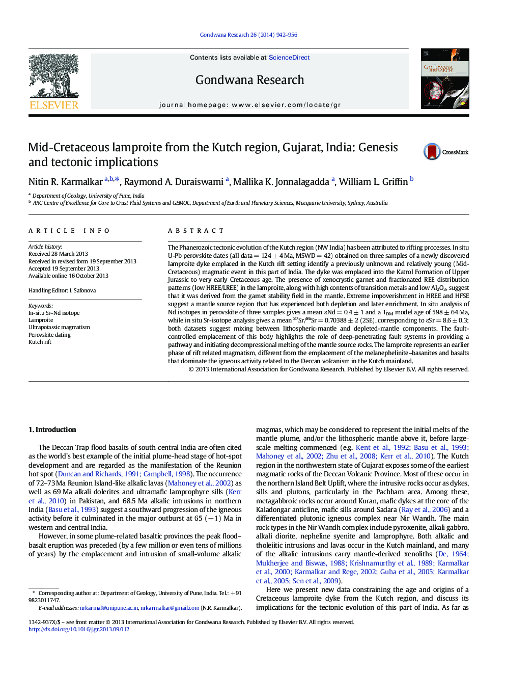 Mid-Cretaceous lamproite from the Kutch region, Gujarat, India: Genesis and tectonic implications