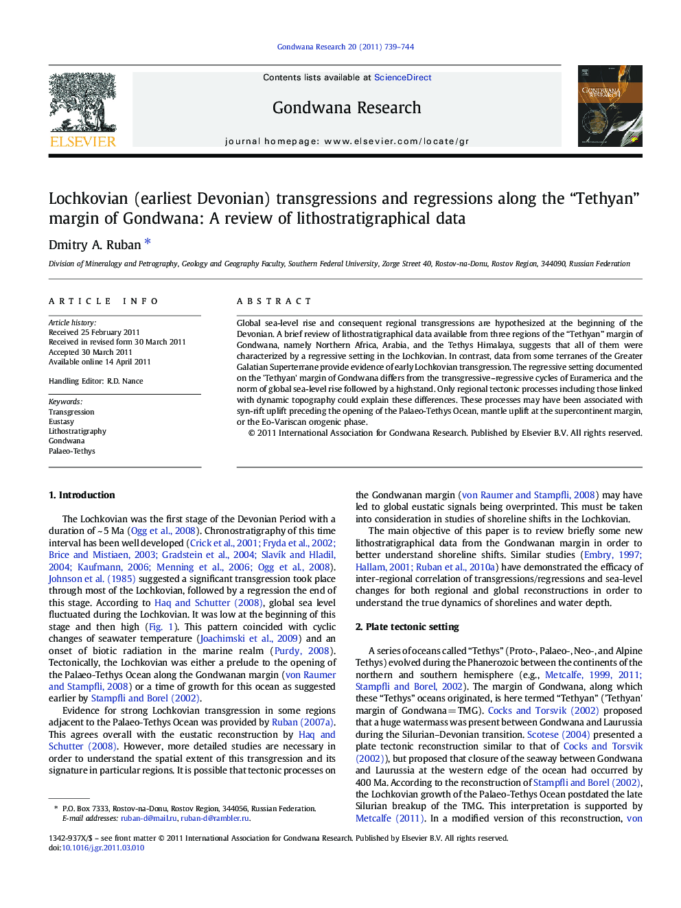 عکس صفحه اول مقاله: Lochkovian (earliest Devonian) transgressions and regressions along the “Tethyan” margin of Gondwana: A review of lithostratigraphical data Lochkovian (earliest Devonian) transgressions and regressions along the “Tethyan” margin of Gondwana: A review of lithostratigraphical data