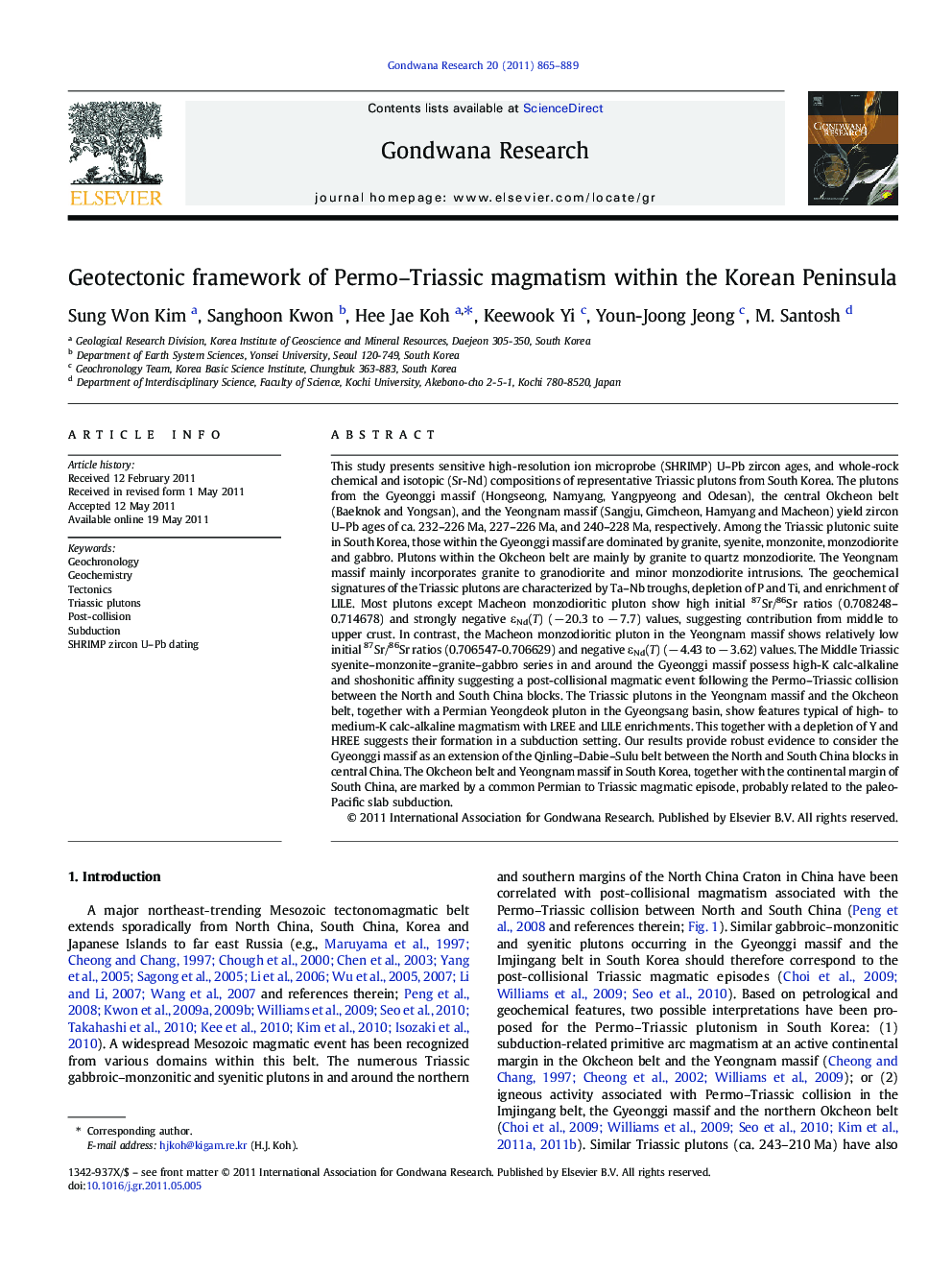 Geotectonic framework of Permo-Triassic magmatism within the Korean Peninsula