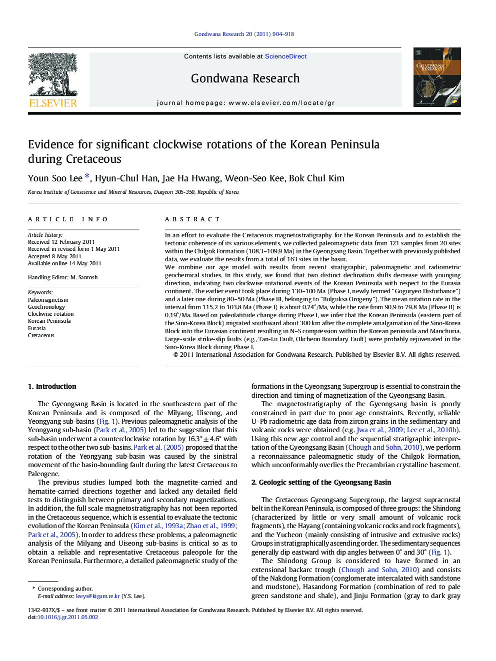 Evidence for significant clockwise rotations of the Korean Peninsula during Cretaceous