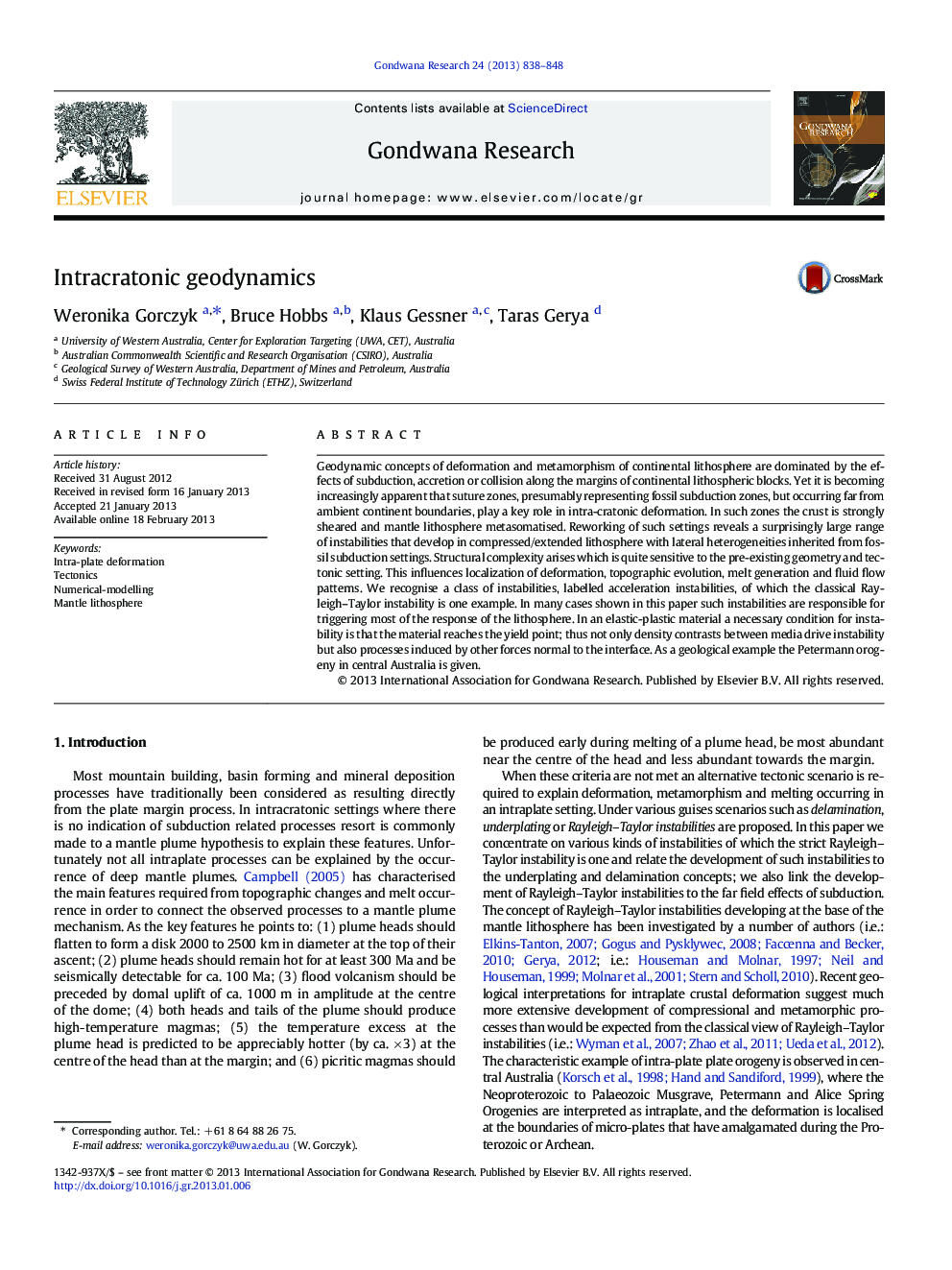 Intracratonic geodynamics