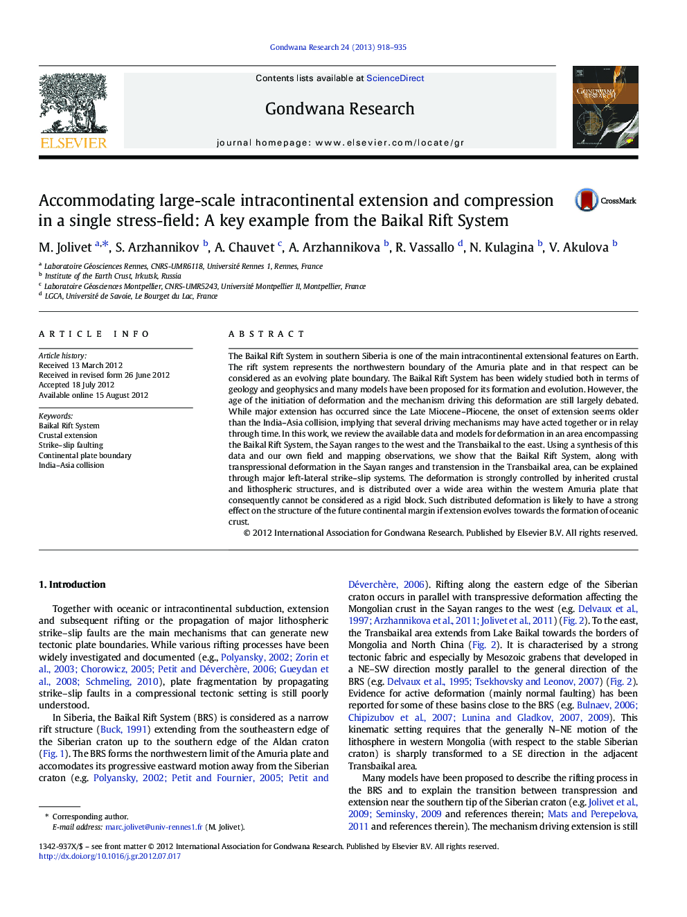 Accommodating large-scale intracontinental extension and compression in a single stress-field: A key example from the Baikal Rift System