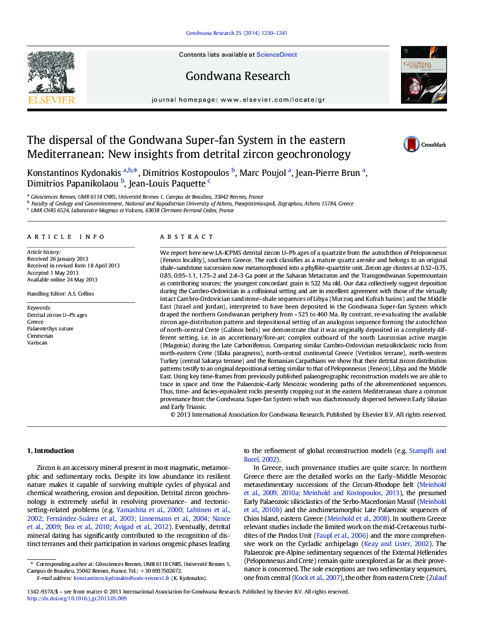 The dispersal of the Gondwana Super-fan System in the eastern Mediterranean: New insights from detrital zircon geochronology