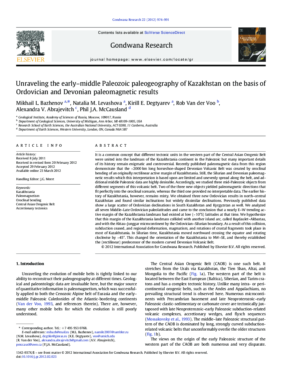 Unraveling the early–middle Paleozoic paleogeography of Kazakhstan on the basis of Ordovician and Devonian paleomagnetic results