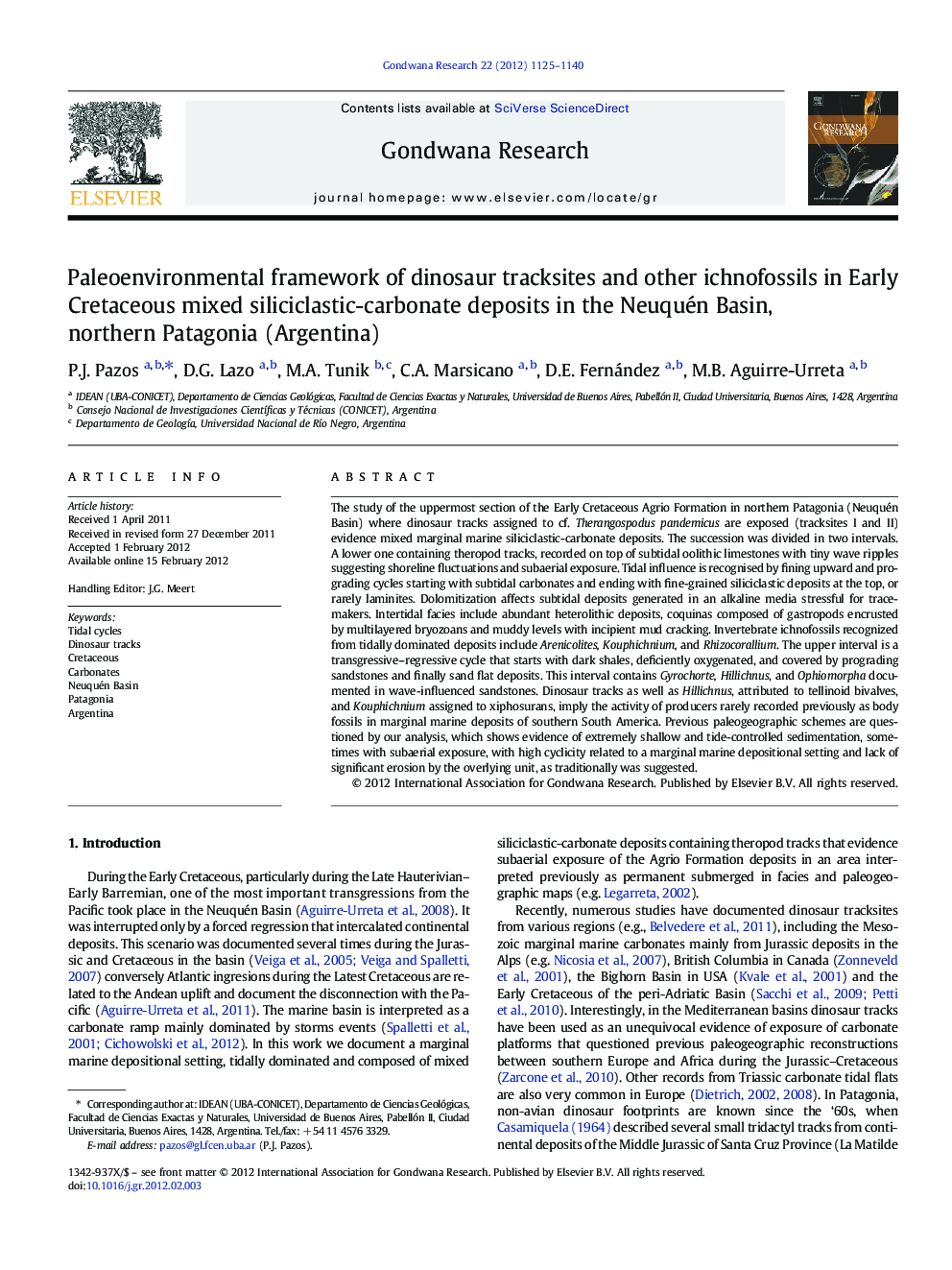 Paleoenvironmental framework of dinosaur tracksites and other ichnofossils in Early Cretaceous mixed siliciclastic-carbonate deposits in the Neuquén Basin, northern Patagonia (Argentina)