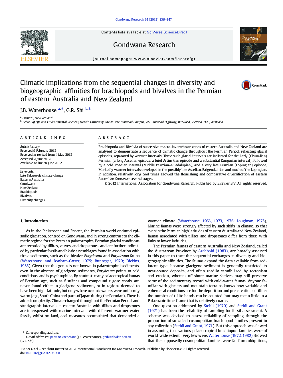 Climatic implications from the sequential changes in diversity and biogeographic affinities for brachiopods and bivalves in the Permian of eastern Australia and New Zealand