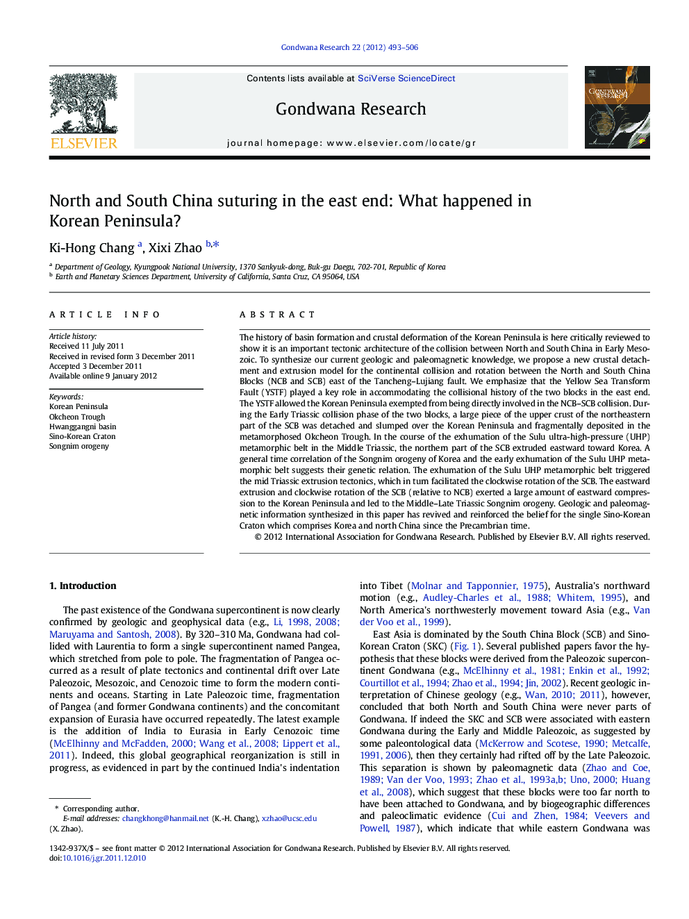 North and South China suturing in the east end: What happened in Korean Peninsula?