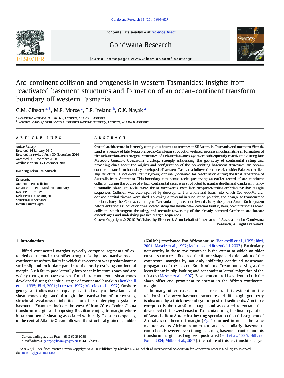 Arc–continent collision and orogenesis in western Tasmanides: Insights from reactivated basement structures and formation of an ocean–continent transform boundary off western Tasmania