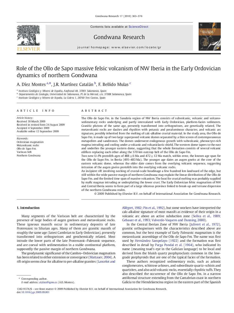 Role of the Ollo de Sapo massive felsic volcanism of NW Iberia in the Early Ordovician dynamics of northern Gondwana