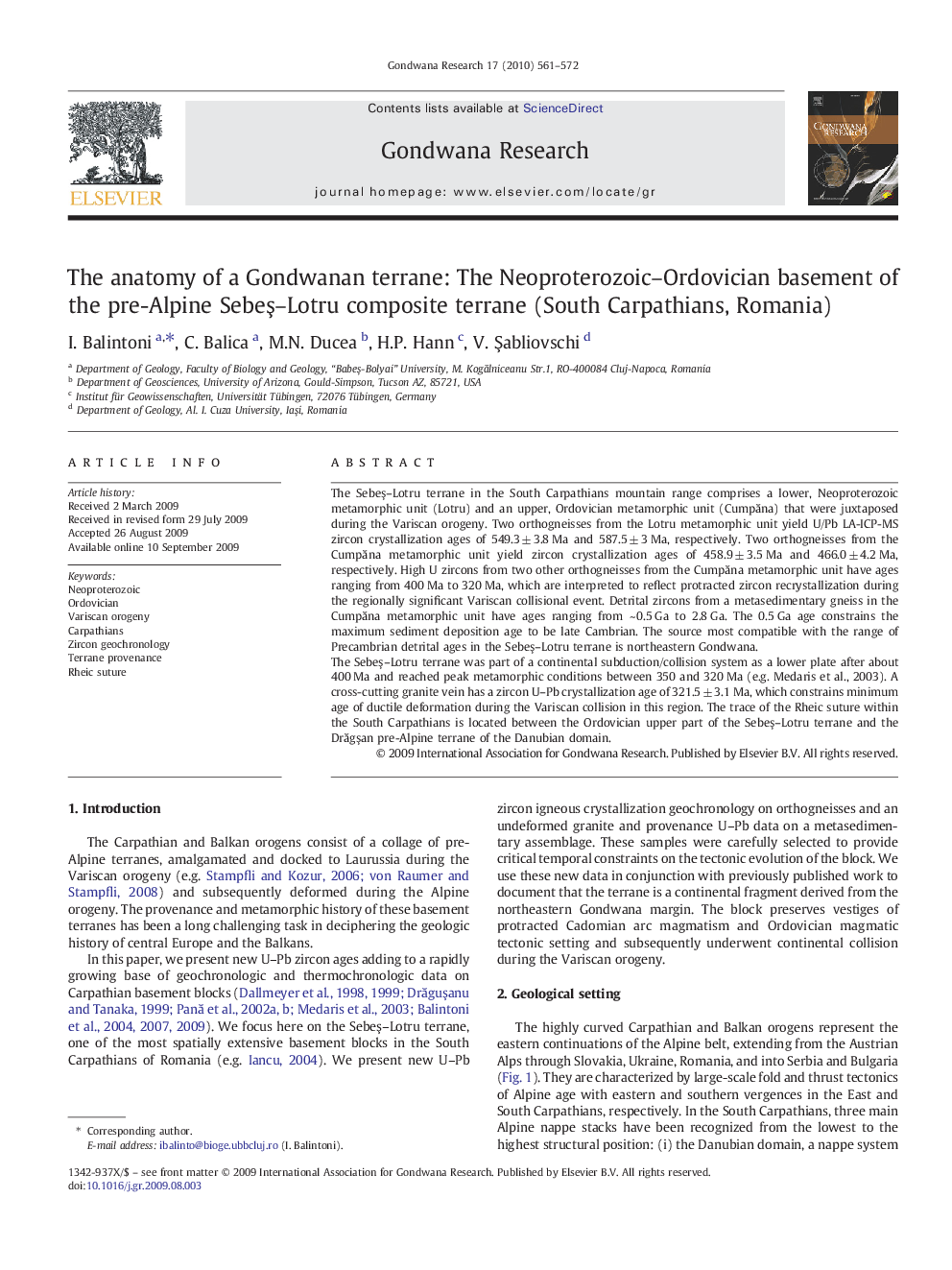 The anatomy of a Gondwanan terrane: The Neoproterozoic–Ordovician basement of the pre-Alpine Sebeş–Lotru composite terrane (South Carpathians, Romania)