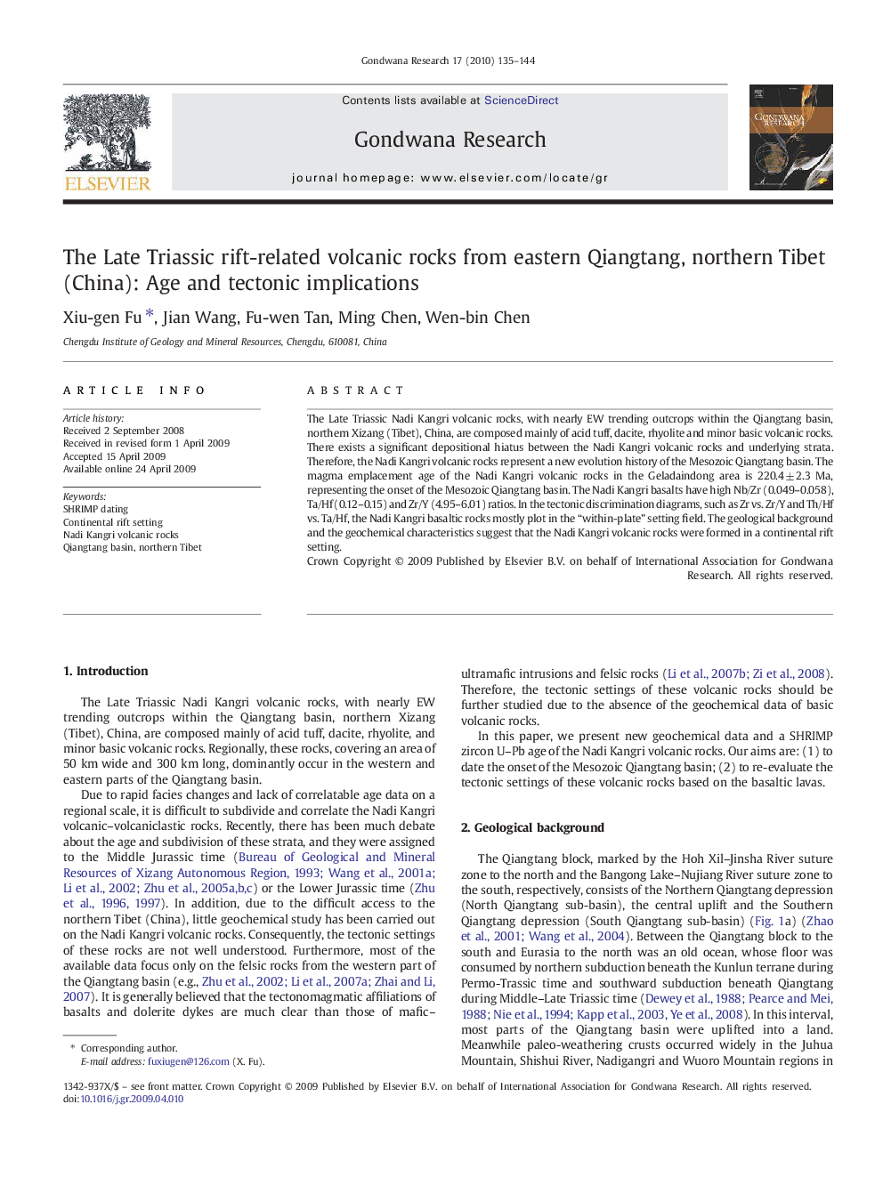 The Late Triassic rift-related volcanic rocks from eastern Qiangtang, northern Tibet (China): Age and tectonic implications